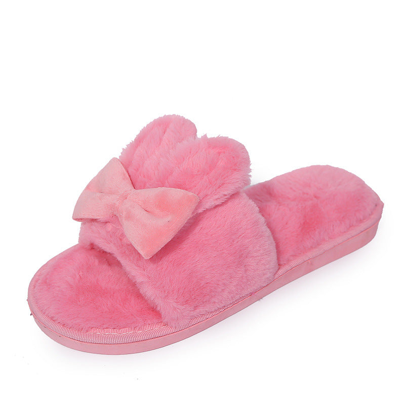 Home Furry Slippers Female Bow Rabbit Ears - Amazhona 