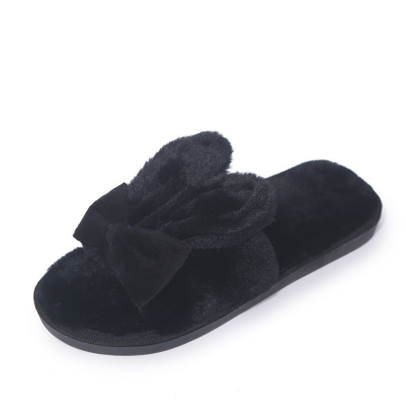 Home Furry Slippers Female Bow Rabbit Ears - Amazhona 