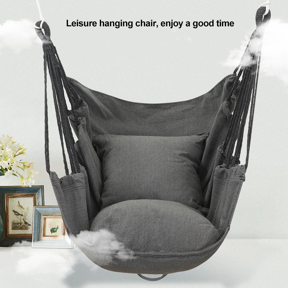 HooRu Camping Swing Chair Outdoor Portable Folding Hammock Chair with Pillow Picnic Garden Bedroom Relax Hanging Seat Furniture - Amazhona 