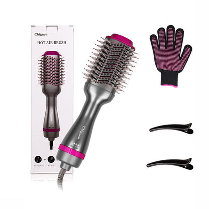 Hot Air Brush Multi-Function Hair Dryer Straightener Curler Comb One Step Professional Salon Hair Styler and Volumizer Ion Blow - Amazhona 