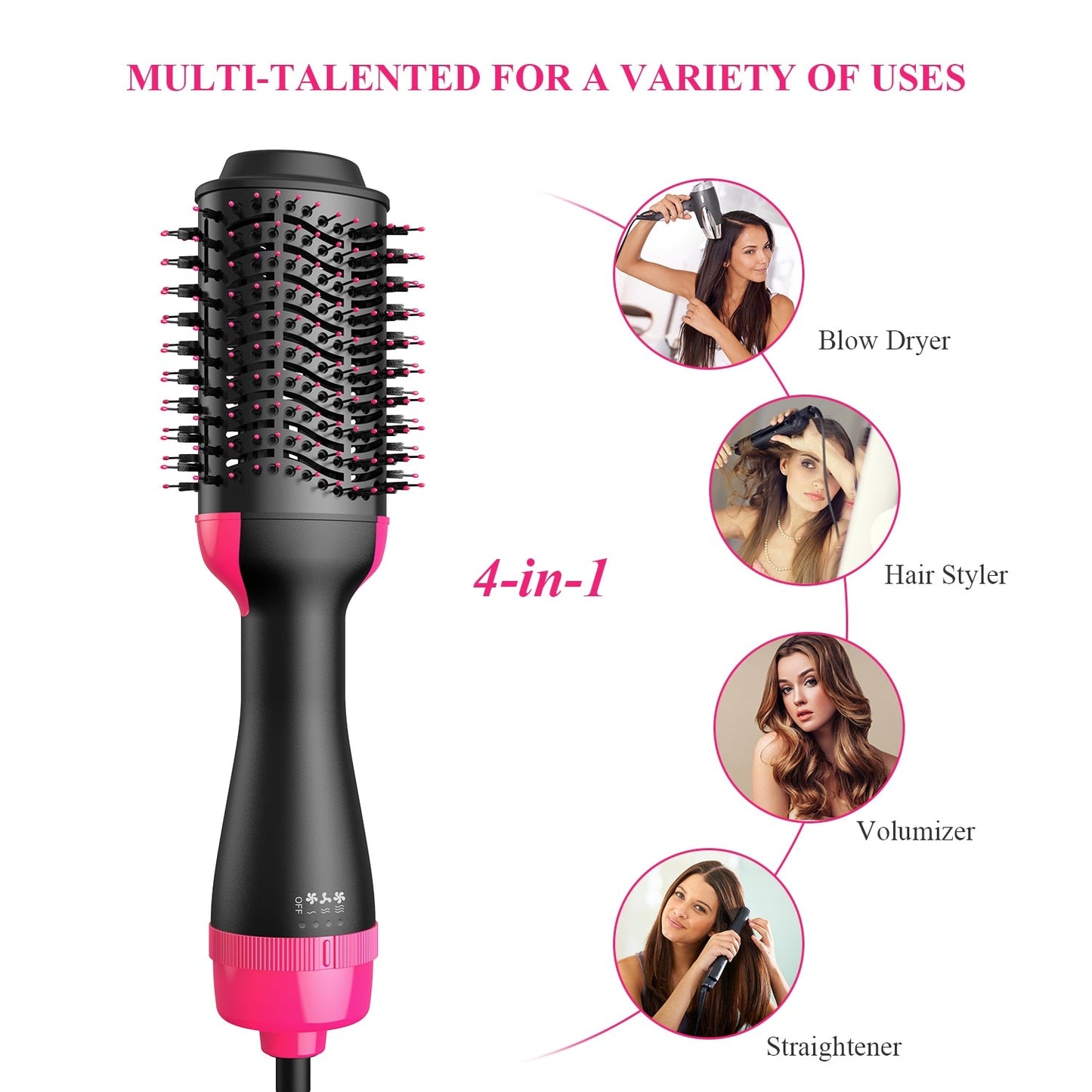 Hot Air Brush Multi-Function Hair Dryer Straightener Curler Comb One Step Professional Salon Hair Styler and Volumizer Ion Blow - Amazhona 