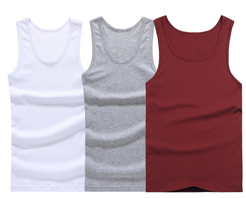 Hot Sale 3pcs / 100% Cotton Mens Sleeveless Tank Top Solid Muscle Vest Undershirts O-neck Gymclothing Tees Whorl Tops - Amazhona 