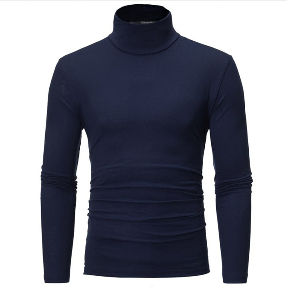 Hot Winter Warm Men Mock Neck Basic Plain T-shirt Blouse Pullover Long Sleeve Top Male Outwear Slim Fit Stretch Fashion Sweater - Amazhona 