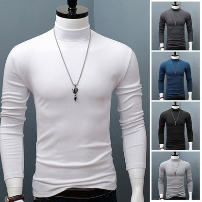 Hot Winter Warm Men Mock Neck Basic Plain T-shirt Blouse Pullover Long Sleeve Top Male Outwear Slim Fit Stretch Fashion Sweater - Amazhona 