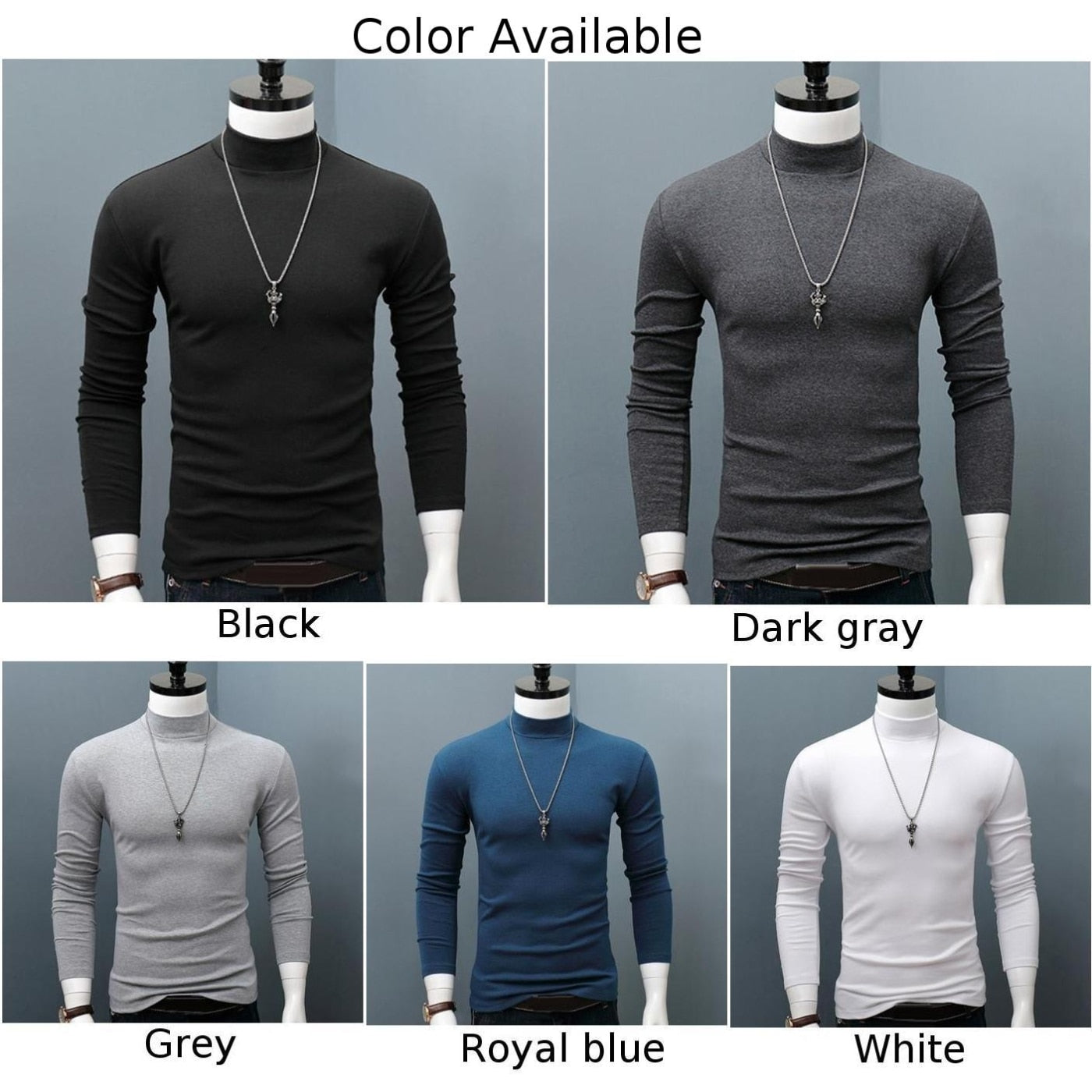 Hot Winter Warm Men Mock Neck Basic Plain T-shirt Blouse Pullover Long Sleeve Top Male Outwear Slim Fit Stretch Fashion Sweater - Amazhona 