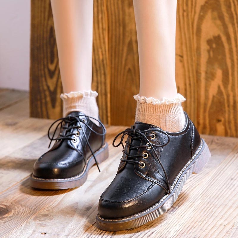 Hot  Women Oxfords Women's shoes Ladies PU Leather Solid Shoes Female Round Toe Sewing Comfortable Footwear Lolita Shoes 2022 - Amazhona 