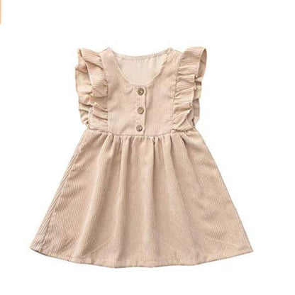 INS New Children's Short-Sleeved Dress, Button Reduction, Apricot Girl's Skirt, Ruffled Sleeves, Baby Baby Skirt - Amazhona 