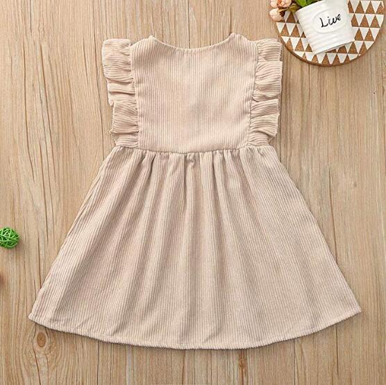 INS New Children's Short-Sleeved Dress, Button Reduction, Apricot Girl's Skirt, Ruffled Sleeves, Baby Baby Skirt - Amazhona 