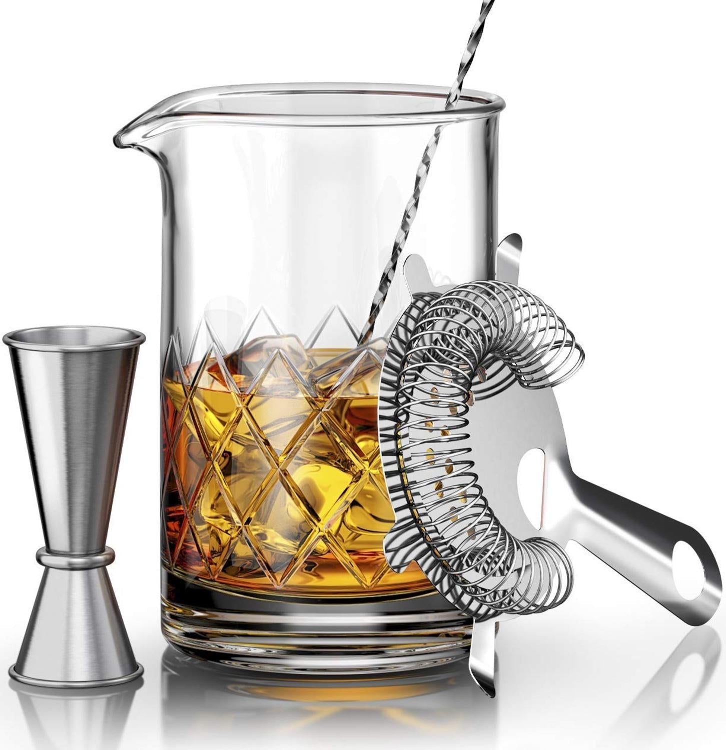 Ice Strainer Crystal Glass Stainless Steel Cocktail Shaker Cocktail Set - Amazhona 