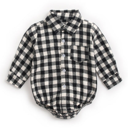 Infant Clothing Autumn and Winter Plaid Baby Boy Romper - Amazhona 