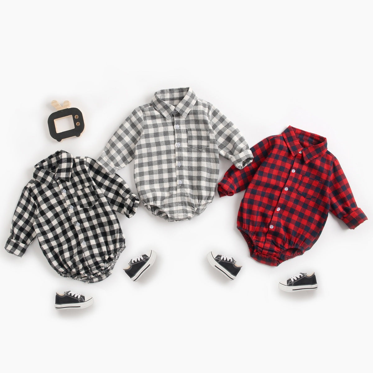 Infant Clothing Autumn and Winter Plaid Baby Boy Romper - Amazhona 