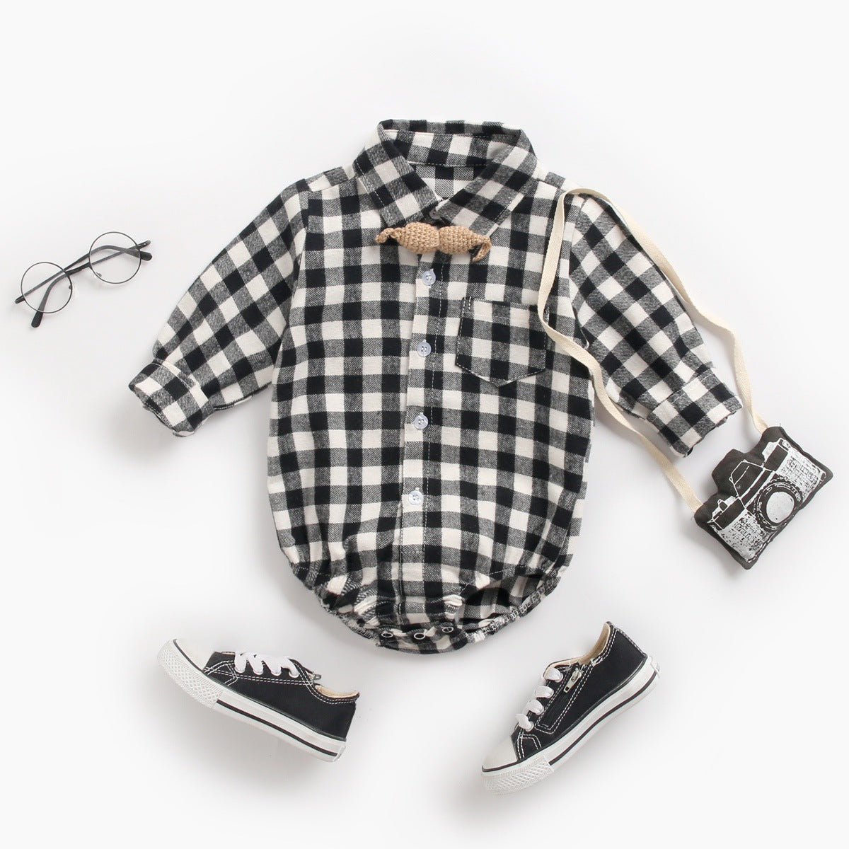 Infant Clothing Autumn and Winter Plaid Baby Boy Romper - Amazhona 