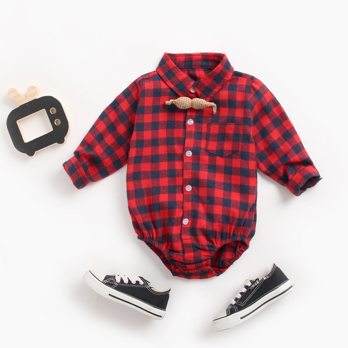 Infant Clothing Autumn and Winter Plaid Baby Boy Romper - Amazhona 