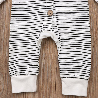 Ins Foreign Trade Explosion Models Cotton Long-Sleeved Boys And Girls Striped Single-Breasted One-Piece Baby Romper - Amazhona 