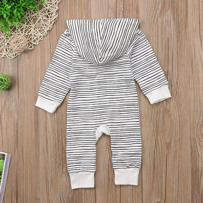 Ins Foreign Trade Explosion Models Cotton Long-Sleeved Boys And Girls Striped Single-Breasted One-Piece Baby Romper - Amazhona 