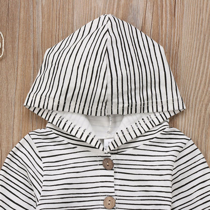 Ins Foreign Trade Explosion Models Cotton Long-Sleeved Boys And Girls Striped Single-Breasted One-Piece Baby Romper - Amazhona 