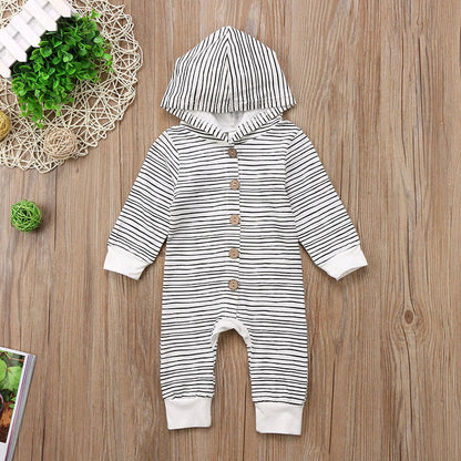 Ins Foreign Trade Explosion Models Cotton Long-Sleeved Boys And Girls Striped Single-Breasted One-Piece Baby Romper - Amazhona 