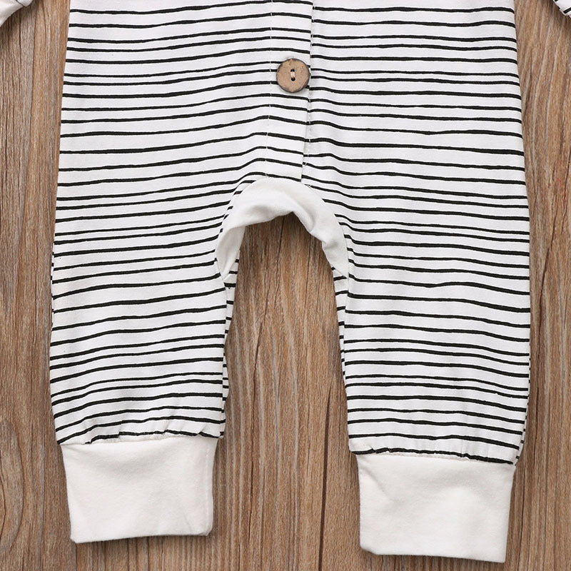 Ins Foreign Trade Explosion Models Cotton Long-Sleeved Boys And Girls Striped Single-Breasted One-Piece Baby Romper - Amazhona 