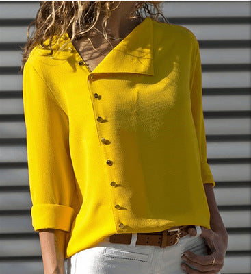 Irregular Oblique Collar Long-sleeved Blouse Shirt - Amazhona 