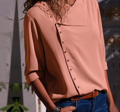 Irregular Oblique Collar Long-sleeved Blouse Shirt - Amazhona 