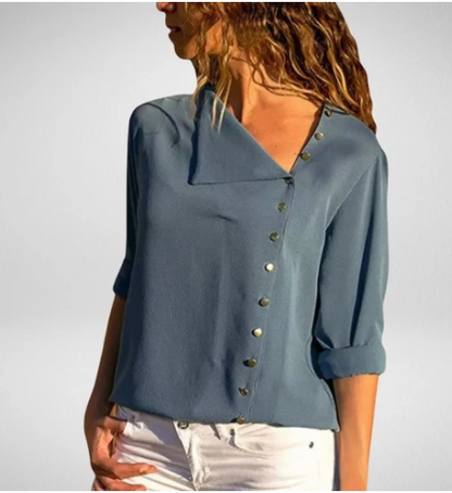 Irregular Oblique Collar Long-sleeved Blouse Shirt - Amazhona 