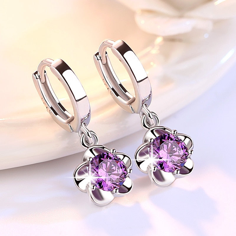 Karopel 925 Sterling Silver Earrings Jewelry High Quality Retro Simple Pattern Purple White Zircon Earrings Hot Sale - Amazhona 