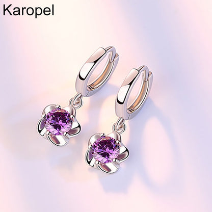 Karopel 925 Sterling Silver Earrings Jewelry High Quality Retro Simple Pattern Purple White Zircon Earrings Hot Sale - Amazhona 