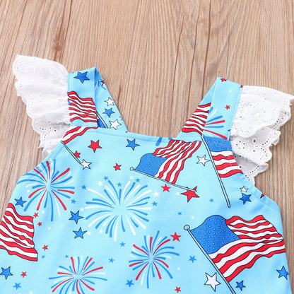 Kids Summer Sleeveless Firework Flag Dress - Amazhona 