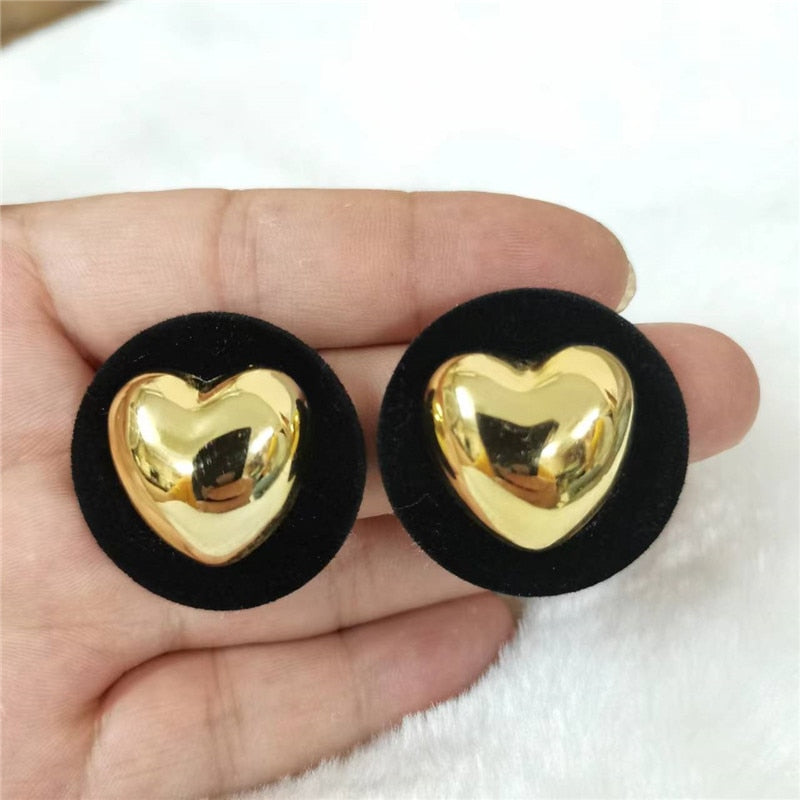 Korean Black Bowknot Heart Statement Dangle Earrings For Women Fashion Temperament Bijoux Orecchini Donna - Amazhona 