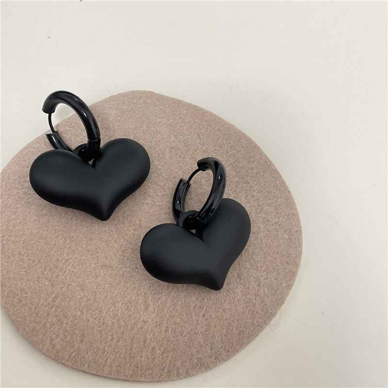 Korean Black Bowknot Heart Statement Dangle Earrings For Women Fashion Temperament Bijoux Orecchini Donna - Amazhona 