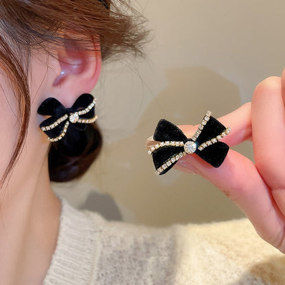 Korean Black Bowknot Heart Statement Dangle Earrings For Women Fashion Temperament Bijoux Orecchini Donna - Amazhona 