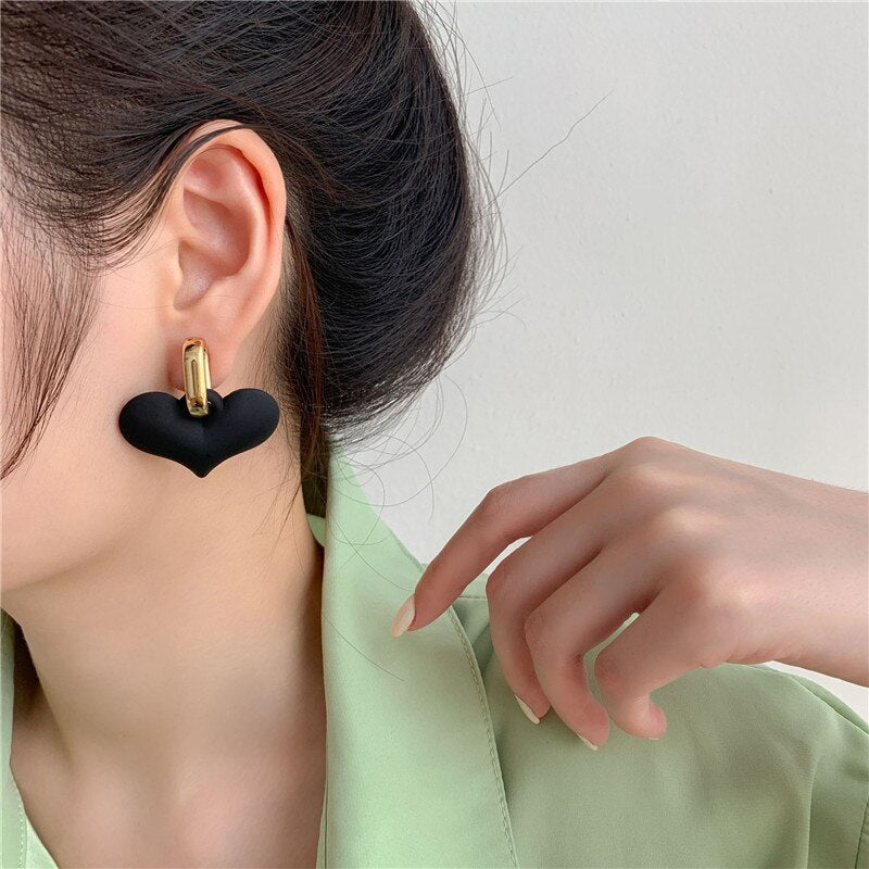 Korean Black Bowknot Heart Statement Dangle Earrings For Women Fashion Temperament Bijoux Orecchini Donna - Amazhona 