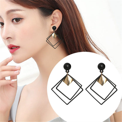 Korean Elegant Long Hanging Earrings for Women Simple Hollow Hyperbole Earings Metal Triangle Jewelry Personality Drop Ear Ring - Amazhona 