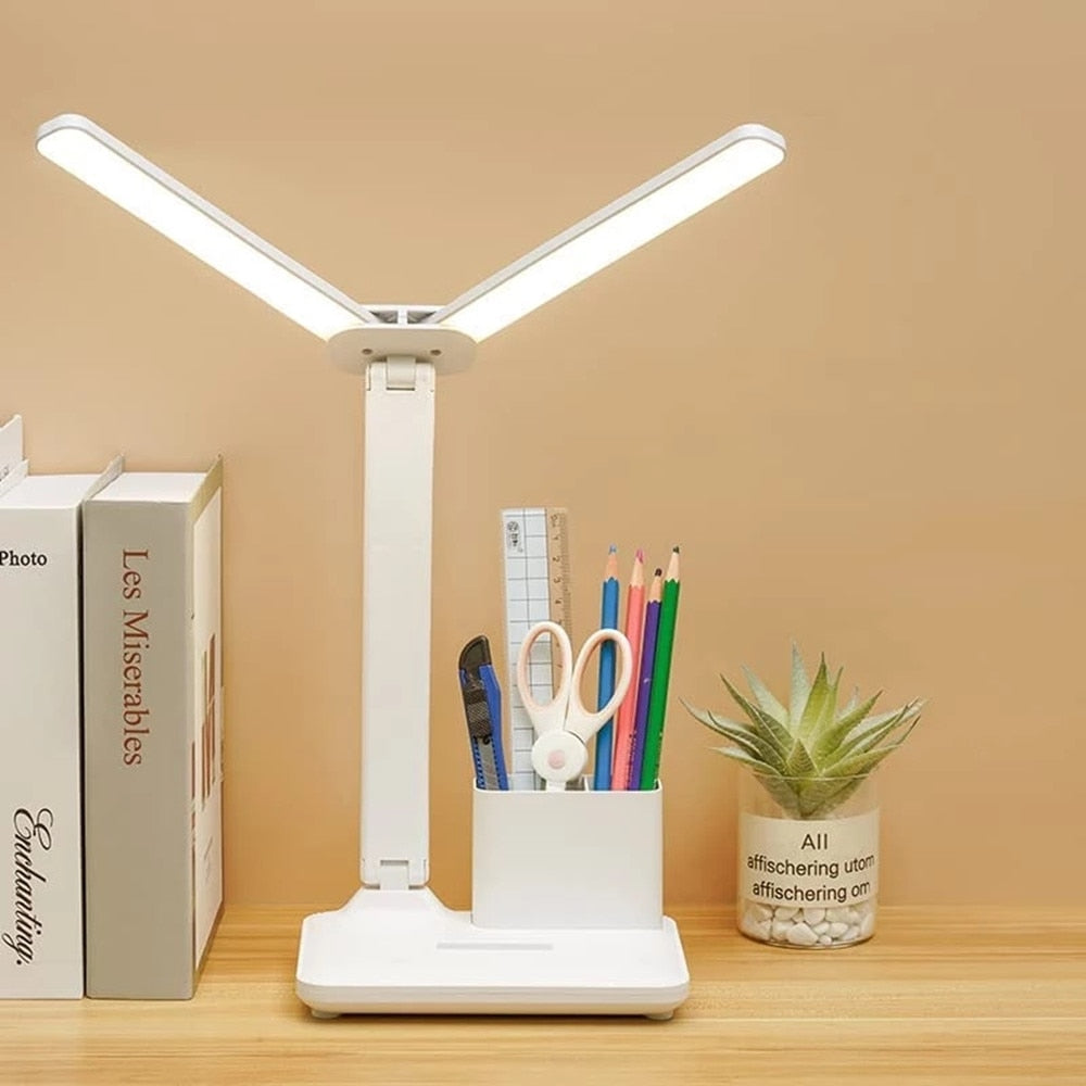 LED Desk Lamp USB Dimmable Touch Foldable Table Lamp with Calendar Temperature Clock Night Light for Study Reading Lamp - Amazhona 