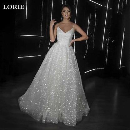 LORIE Side Split Sweetheart Wedding Dresses Glitter Tulle Sexy Spaghetti Straps Boho Bride dresses Vestidos de novia 2021 - Amazhona 