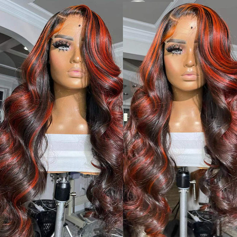 Lace Frontal Burgundy Highlight 13X4 4x4 Closure Wigs - Amazhona 