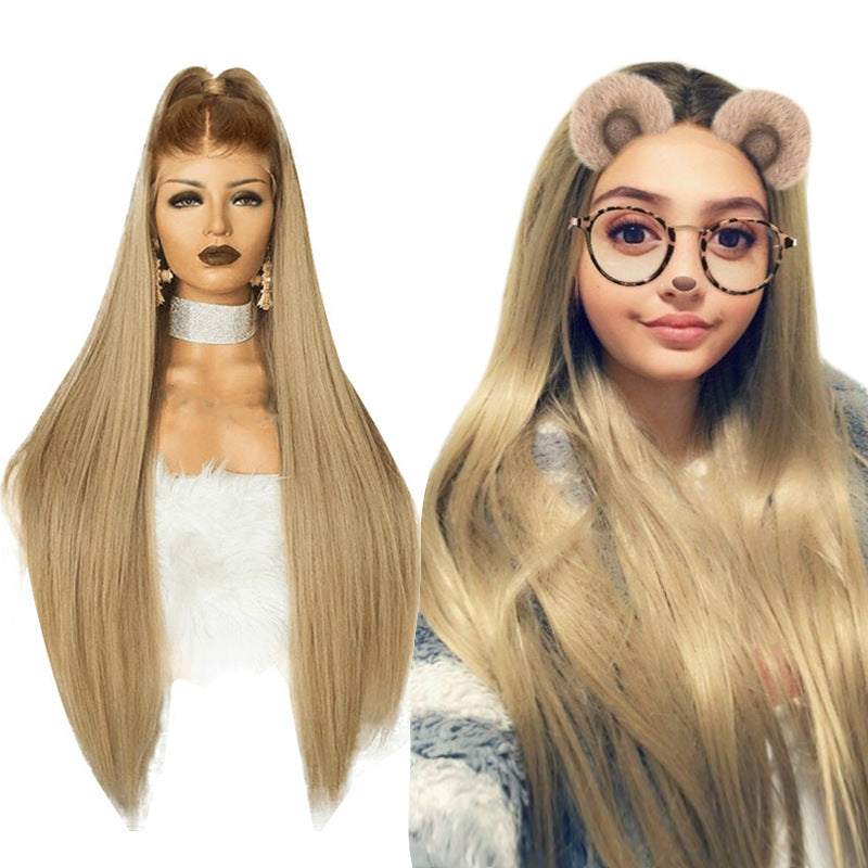 Lace Wig Linen Gradient Long Straight Hair - Amazhona 