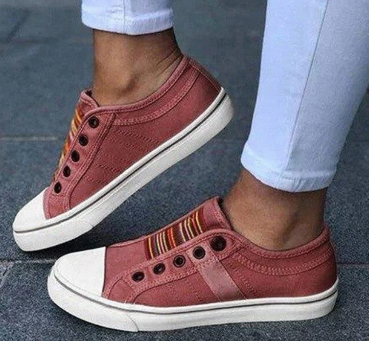 Laceless Canvas Casual Shoes Fashion Sneakers Flat Platform Loafers - Amazhona 