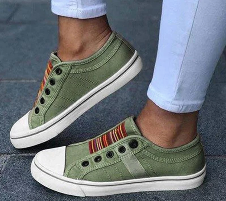 Laceless Canvas Casual Shoes Fashion Sneakers Flat Platform Loafers - Amazhona 