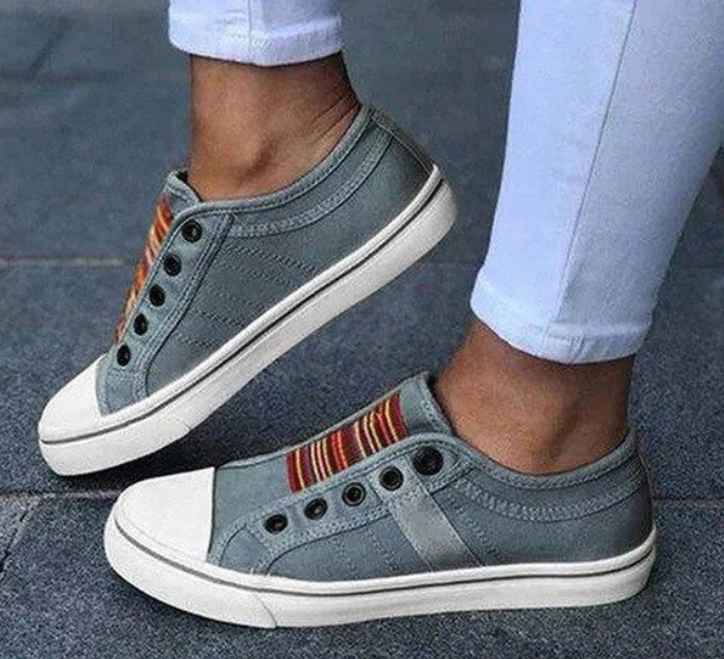 Laceless Canvas Casual Shoes Fashion Sneakers Flat Platform Loafers - Amazhona 