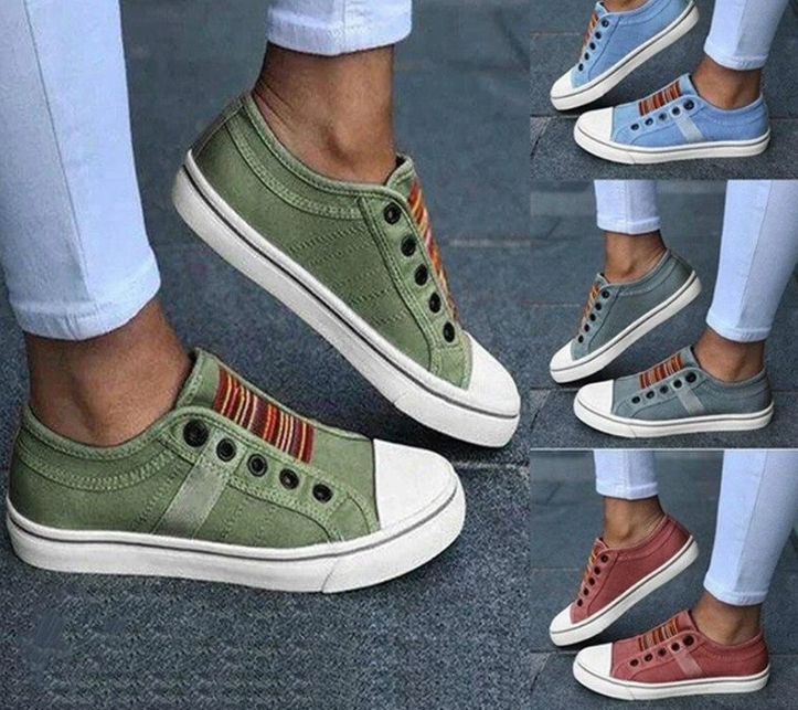 Laceless Canvas Casual Shoes Fashion Sneakers Flat Platform Loafers - Amazhona 