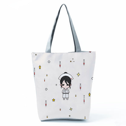 Ladies New Fashion All-Match Tote Female Nurse Love Printed Handbags Cartoon Eco Friendly Beach Bag High Capacity Shopping Bags - Amazhona 