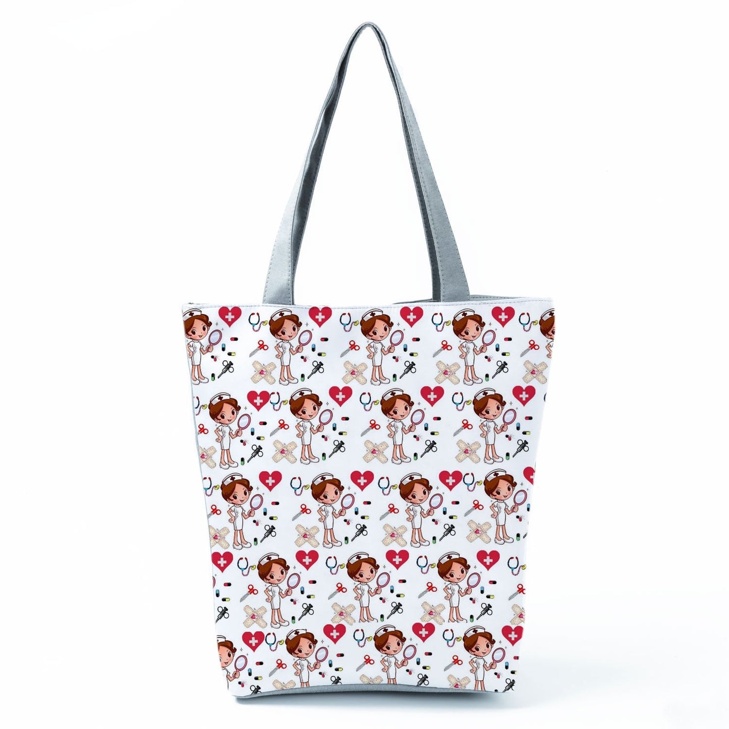 Ladies New Fashion All-Match Tote Female Nurse Love Printed Handbags Cartoon Eco Friendly Beach Bag High Capacity Shopping Bags - Amazhona 