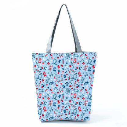 Ladies New Fashion All-Match Tote Female Nurse Love Printed Handbags Cartoon Eco Friendly Beach Bag High Capacity Shopping Bags - Amazhona 