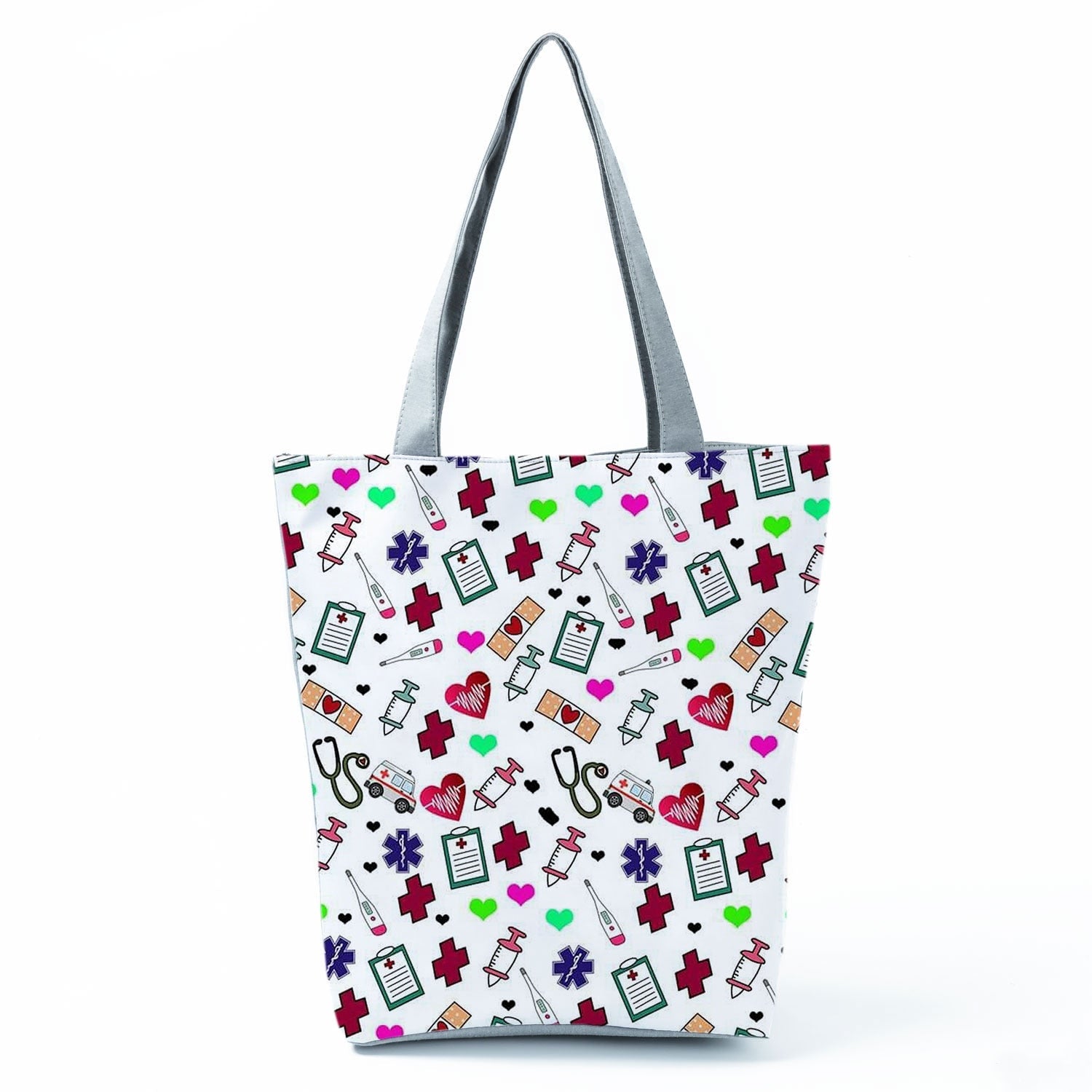 Ladies New Fashion All-Match Tote Female Nurse Love Printed Handbags Cartoon Eco Friendly Beach Bag High Capacity Shopping Bags - Amazhona 