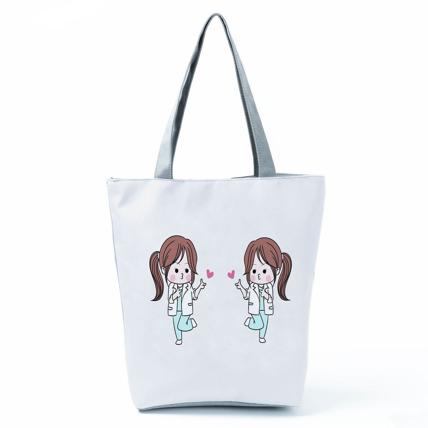 Ladies New Fashion All-Match Tote Female Nurse Love Printed Handbags Cartoon Eco Friendly Beach Bag High Capacity Shopping Bags - Amazhona 