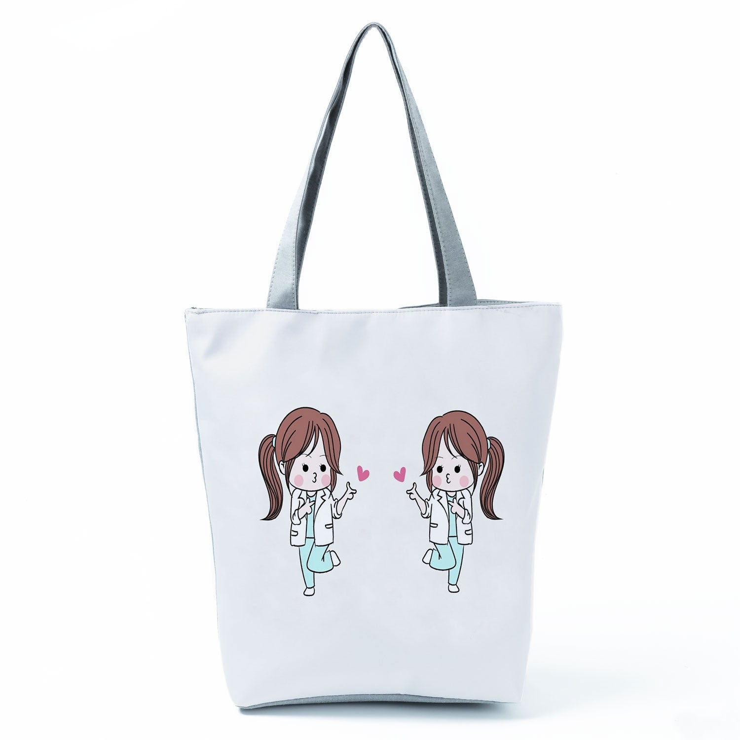 Ladies New Fashion All-Match Tote Female Nurse Love Printed Handbags Cartoon Eco Friendly Beach Bag High Capacity Shopping Bags - Amazhona 