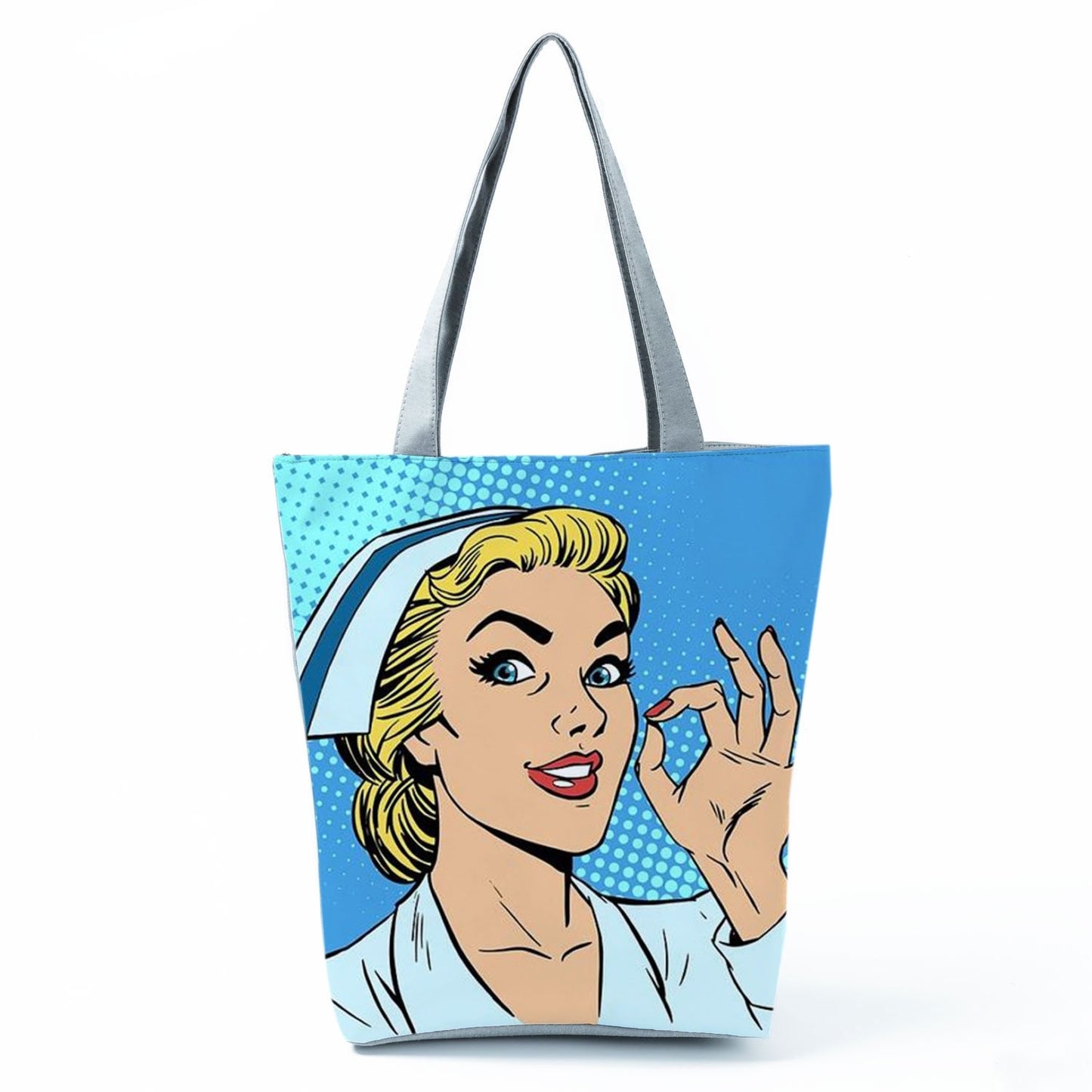 Ladies New Fashion All-Match Tote Female Nurse Love Printed Handbags Cartoon Eco Friendly Beach Bag High Capacity Shopping Bags - Amazhona 