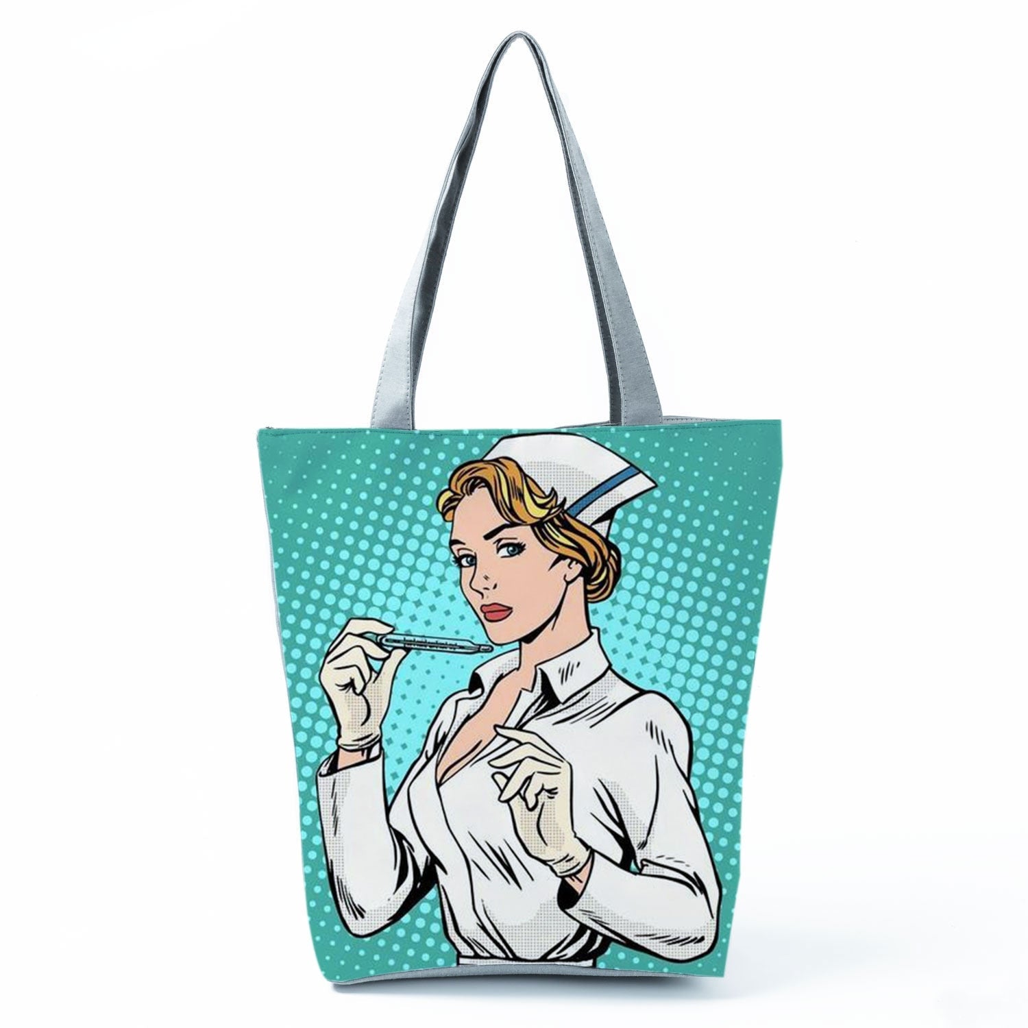 Ladies New Fashion All-Match Tote Female Nurse Love Printed Handbags Cartoon Eco Friendly Beach Bag High Capacity Shopping Bags - Amazhona 