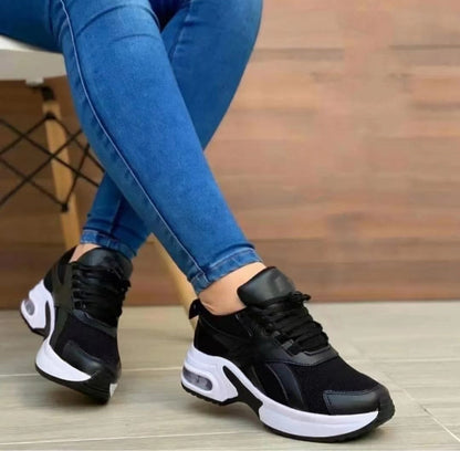 Ladies Sneakers Spring and Autumn New Lace Up Wedge Platform Shoes 2022 Ladies Outdoor Fashion Air Cushion Casual Running Shoes - Amazhona 